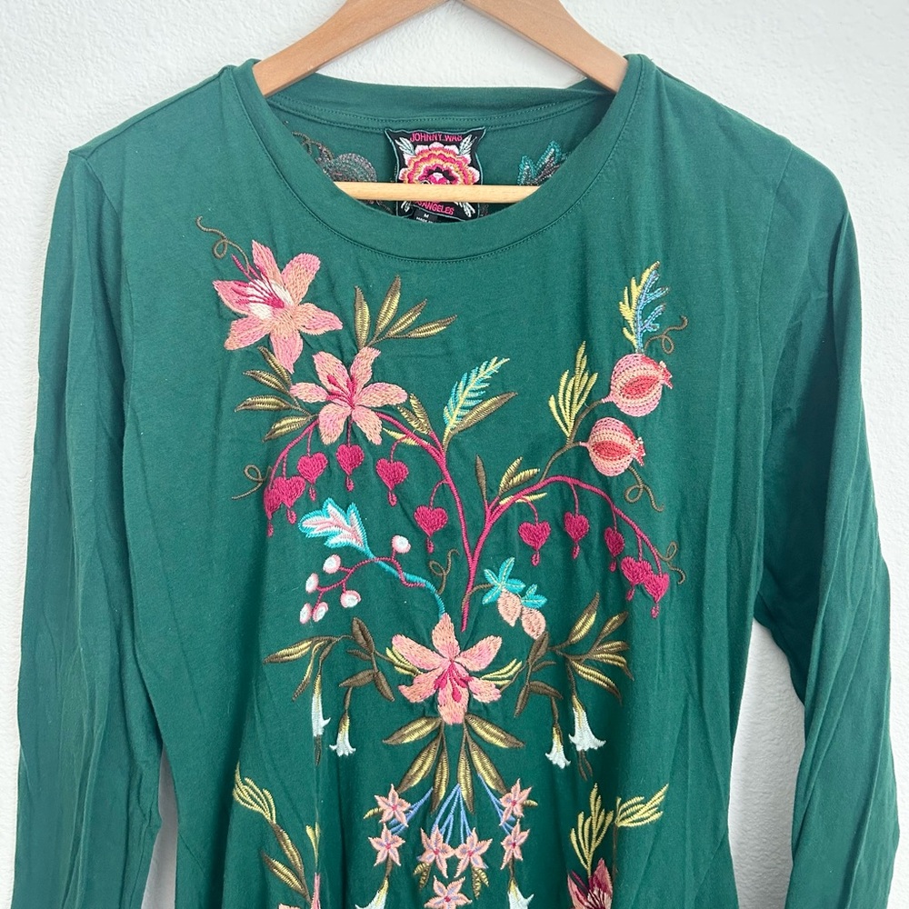 Johnny Was Amarylla Handkerchief Green Floral Embroidered Midi Dress - Medium - Picture 9 of 12